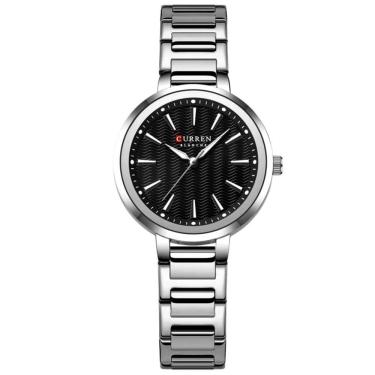 Imagem de Relógio Feminino Minimalista Dial Quartzo Design Fino à Prova D´agua Preto Prata