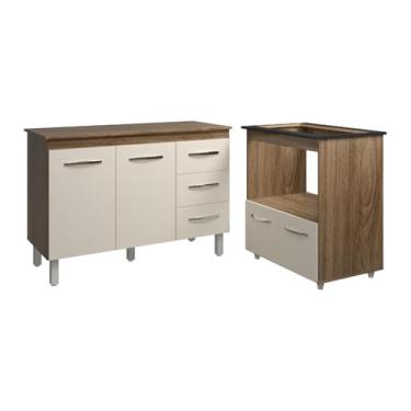 Imagem de Mobília Decor, Balcão Armário Gabinete Bruna 118 cm Savana Off White com Tampo Savana e Balcão Evelyn Cooktop 5 Bocas Savana Off White