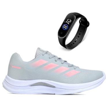 Imagem de Tênis Feminino Academia Caminhada Corrida Leve Confortável VUKS + Relógio Digital (Cinza, BR, Adulto, Numérico, 34)