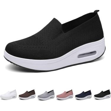 Imagem de Tênis Ortopédicos Femininos, Almofada De Ar Slip On Walking Shoes, Tênis De Plataforma Confortável Casual Mesh Up Stretch, Corrida De Verão Leve E Respirável, Dark Brown, 4 UK