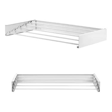 Imagem de Varal Retrátil De Parede Secreto Dobrável 80cm Com 5 Varetas (Branco)