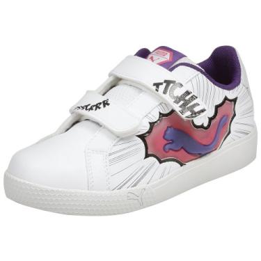 Imagem de PUMA Game Point Hero Tênis moderno com gancho e laço (bebê/criança pequena), Branco/Rosa Fluo/Violeta Prisma, 11 Little Kid