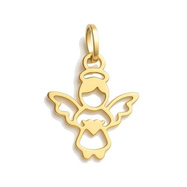 Imagem de Pingente Ouro 18k Anjinho com Coração ArcoÍris - JOALHERIA LN, Amarelo