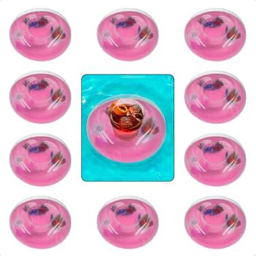 Imagem de Kit 10 Porta Copos Boia Inflavel Piscina Varios Formatos Porta Lata Brinquedos para Piscina (Penas Rosa)