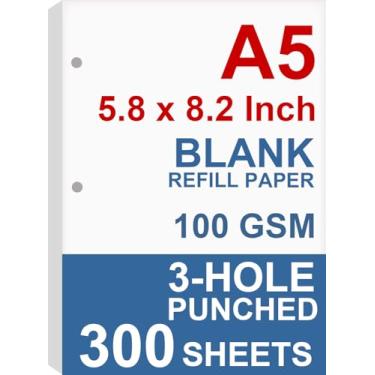 Imagem de (pacote com 3) Papel de enchimento A5, refil de agenda com 3 furos, organizador, papel de fichário de folhas soltas, total de 300 folhas/600 páginas, 100 g/m², papel branco, 14 x 21 cm