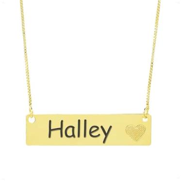 Imagem de Colar Chapinha Coração Gravação Personalizada Nome Halley Banhado Ouro 18K - 999006193