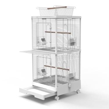 Imagem de Ruexue Gaiola de pássaro alta com visão clara PET | Design elegante branco multinível para periquitos, canários, planadores de açúcar | Base fácil de limpar e acesso superior | 45 cm C x 45 cm L x 99