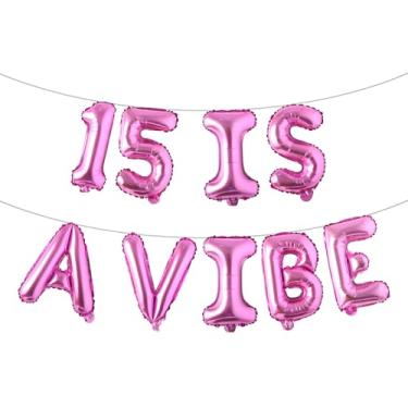 Imagem de 15 is a Vibe Banner de balão, decorações engraçadas de 15 anos para meninos, meninas, adolescentes de 15 anos, artigos para festas de 15 anos, ideias de presentes (15 IS A VIBE rosa vermelha)