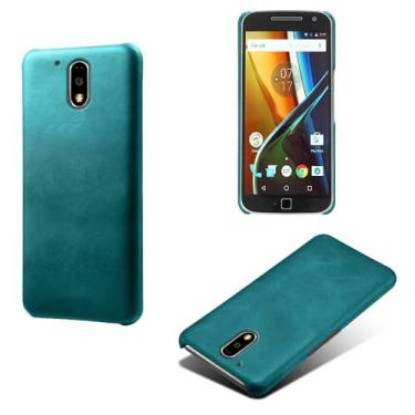 Imagem de Capa para MOTO G4 Plus,Proteção contra quedas,Casca de volta de cor sólida simples,Design de couro de imitação de plástico-Green