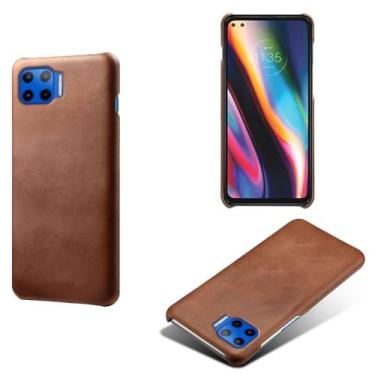 Imagem de Capa para MOTO G5 Plus,Proteção contra quedas,Casca de volta de cor sólida simples,Design de couro de imitação de plástico-Brown