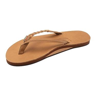 Imagem de Rainbow Sandals Flirty Braidy Premier Couro Feminino com Alça Trançada Única, Café, 5.5-6.5