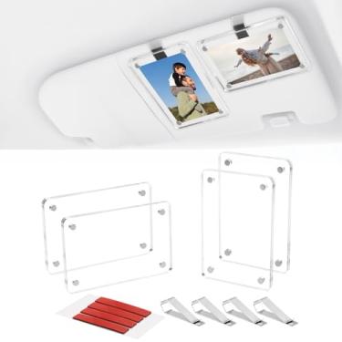 Imagem de 1797 4 peças porta-retrato viseira de carro clipe moldura magnética acrílico display horizontal vertical tamanho carteira Polaroid fotos 12 x 8 cm