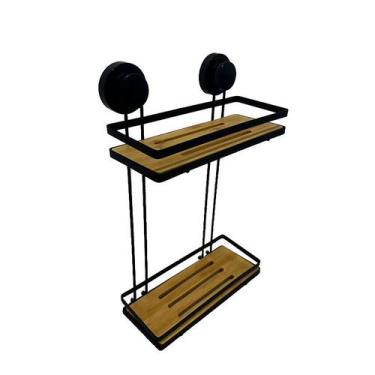 Imagem de Prateleira Suporte com Ventosa para Banheiro de Bambu e Inox FRG5101 -