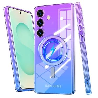 Imagem de MIDIIUGCT Capa transparente para Samsung Galaxy S24, compatível com carregamento sem fio magnético, gradiente fino, leve, não amarelado, capa magnética macia para Galaxy S24 [roxo/azul] MUS-JBCX-04-03