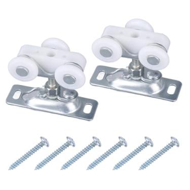 Imagem de 2 Peças 3/4" Rodas para Portas Deslizantes Kit de Reposição, Rodízios Portas de Correr com Gancho Superior para Johnson Ferragens Acessórios for Correr e Armários (Prata)