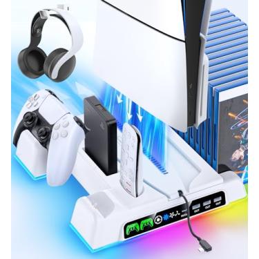 Imagem de OIVO Suporte para PS5/Slim/Pro com refrigeração, ventilador PS5 de 3 velocidades, suporte PlayStation 5 RGB com indicador LED e carregador comando PS5, acessórios PlayStation 5