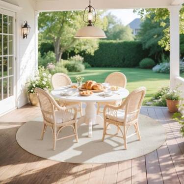 Imagem de LBRO2M Tapete redondo lavável de juta sintética, 10 x 10 cm, para sala de estar, sala de jantar, quarto, aparência de juta natural, tapete durável, sólido, sem queda, ecológico (4 x 4 marfim claro)