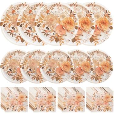 Imagem de Conjunto de pratos e guardanapos Boho outono, pratos de papel floral, serve 50 pessoas para decorações de festa de aniversário boho, 150 peças