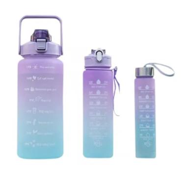 Imagem de Kit 3 Garrafa De Água Squeeze Galão 2l Litros Motivacional Academia Colorida Antivazamento 3D Tie Dye Frases Português (cores variadas)