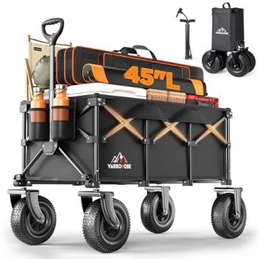 Imagem de Carroça de praia com rodas grandes de borracha de 25 x 9 cm, vagão utilitário dobrável de 181 kg, 220 L, fácil transporte e armazenamento, ideal para esportes, acampamento, atividades ao ar livre em