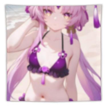 Imagem de LIEGBMEU Sexy Bikini Hot Anime Girl Tapeçaria 152.4 cm x 152.4 cm Interior Exterior Wall Quilt Art Decoração de Tapeçaria Caprichosa, AC086