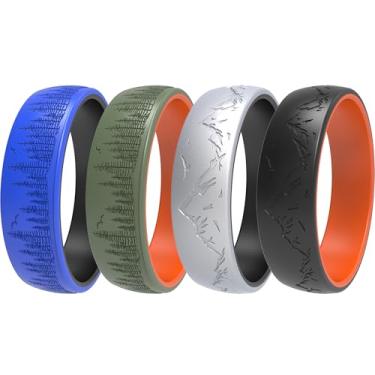 Imagem de icooci Aliança de casamento de silicone para homens, pulseira de borracha respirável para estilo de vida ativo, flexível e seguro, ajuste confortável, ideal para academia, trabalho, esportes, ao ar