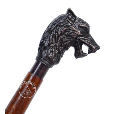 Imagem de Bastão de caminhada Humaira Nautical Wolf Head Brass Handle