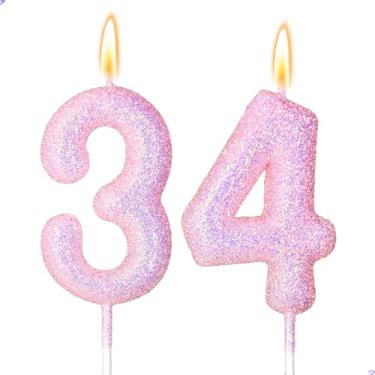 Imagem de 34 velas decorações de aniversário de 34 anos para meninas, rosa 34 velas para bolo de aniversário, 34 enfeites de bolo para meninas de 34 anos, decorações de festa de aniversário, lembrancinhas de