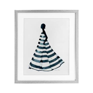 Imagem de Stupell Industries Vestido listrado azul com estampa emoldurada cinza design sob vidro por Simone Elum, 53 x 43 cm