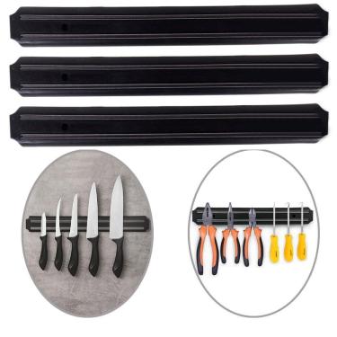 Imagem de Kit 3 Barra Magnética Imã Suporte Facas Ferramentas 32Cm