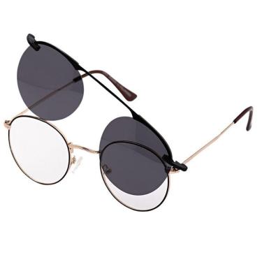 Imagem de Armação Óculos Grau E Sol Feminino Redondo 2 Em 1 Seatle