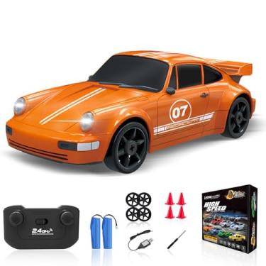 Imagem de YUAN PLAN RC Drift Car, 1/24 4WD Remote Control Car 2.4GHz High Speed Drifting RC Cars with LED Light, Two Rechargeable Batteries and Drift Tires for Kids Boys Girls and Adults, Orange