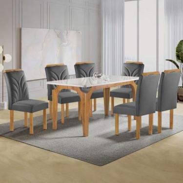 Imagem de Mesa de Jantar 6 Lugares Melina Carolina com Vidro Cinamomo/Off White/