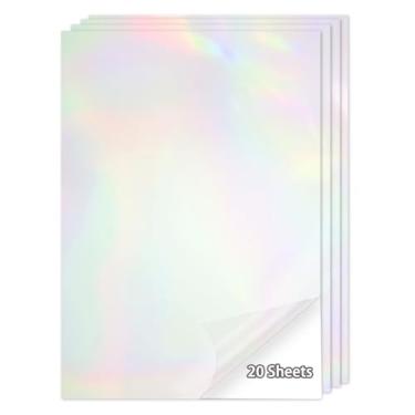 Imagem de Papel adesivo holográfico de 20 folhas, papel adesivo de vinil transparente para impressão de 20 x 28 cm, autoadesivo à prova d'água para impressora a jato de tinta/laser (laser transparente)
