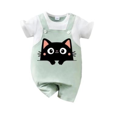 Imagem de Macacão Infantil Unissex Com Estampa De Gato Preto, Manga Curta, Com S