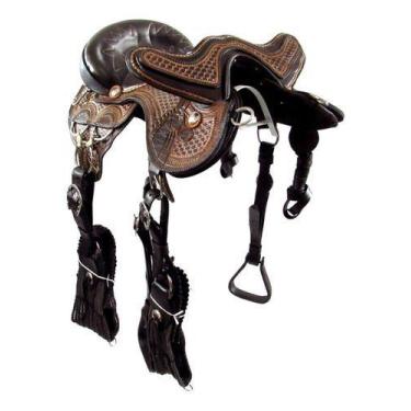 Imagem de Arreio De Mula Paulista Marrom Escuro 16 Polegadas Completo Original -