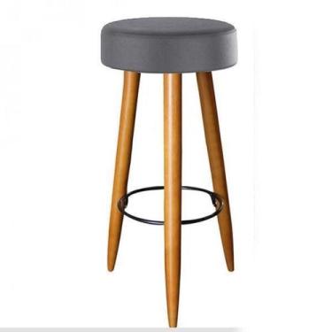 Imagem de Combo 02 Banqueta Alta Suede Cinza Pés Palito Castanho - Decore.Com