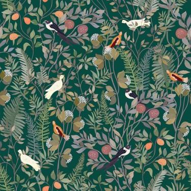 Imagem de VEELIKE Papel de parede vintage verde esmeralda chinoiserie descasque e cole Boho Bagas Papel de parede de pássaro para quarto banheiro 48 cm x 990 cm papel de contato floral autoadesivo para paredes