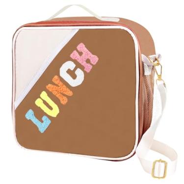 Imagem de Lancheira infantil, lancheira isolada com alça de ombro ajustável, lancheira reutilizável para crianças, meninas, meninos, lancheira para escola, viagem, piquenique (marrom)
