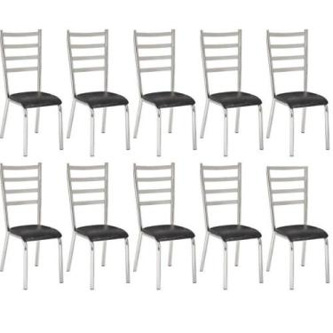 Imagem de Kit 10 Cadeiras Laura Cromada para Cozinha Assento Preto - GAT MAGAZIN