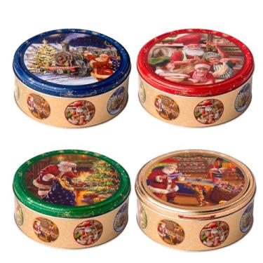 Imagem de Latas Jacobsens Vintage Christmas com biscoitos originais dinamarqueses amanteigados e com chocolate - 4 unidades com 150g cada - Desenhos sortidos - Total 600g