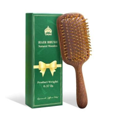 Imagem de Escova de cabelo TAIHI de madeira de sândalo verde natural para mulher