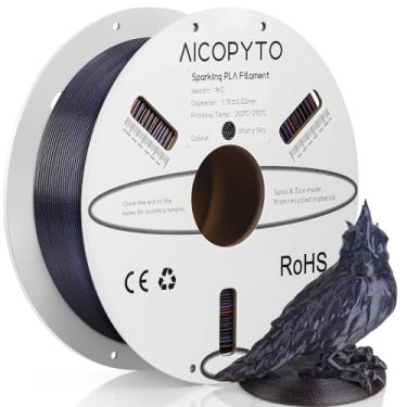 Imagem de AICOPYTO Filamento PLA brilhante com glitter 1,75 mm, impressora 3D gradiente PLA cintilante carretel de 1 kg (1 kg) probabilidade de precisão dimensional +/- 0,03 mm serve para a maioria das