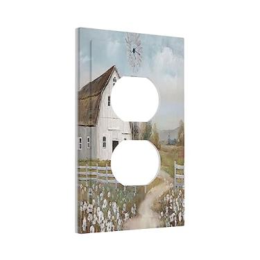 Imagem de Farmhouse Barn 1 Gang Capa de interruptor de luz decorativa frente e verso placa de parede flores rústicas moinhos de vento receptáculo elétrico placa frontal para banheiro, quarto, sala de estar