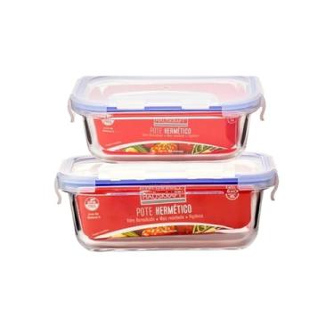Imagem de Jogo de Potes Marmita de Vidro Hermético com Tampa - 2 Peças (440ml + 560ml) - Conservação Segura Livre de BPA Ideal para Armazenamento de Alimentos Uso em Micro-ondas e Freezer