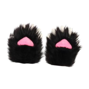 Imagem de simhoa Luvas de pata de gato, luvas de pelúcia simuladas para festa de máscaras de clube, Preto Rosa
