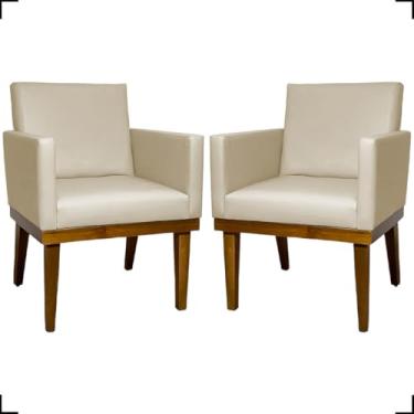 Imagem de Kit 2 Poltronas Decorativa Para Sala Recepção Manicure Consultório Salão de Beleza Base em Madeira Divine Tecido Corino (Bege)