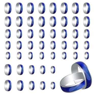 Imagem de Hyuetrsa 50 peças de anéis de humor sensíveis a granel anéis de mudança de cor mista para meninas meninos mulheres homens (16 mm/17 mm/18 mm/19 mm/20 mm, Metal, Metal