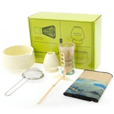 Imagem de Conjunto de batedor Matcha – 7 peças de kit de chá Matcha doméstico japonês para cerimônia de chá tradicional, com batedor de bambu feito à mão, colher matcha, suporte matcha, tigela matcha para