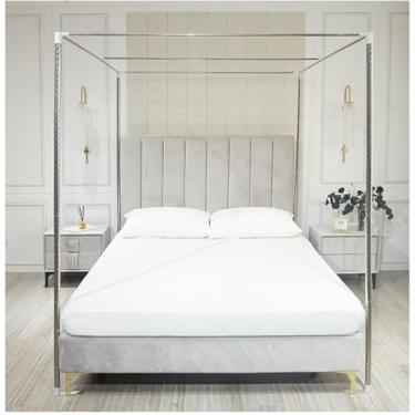 Imagem de Estrutura De Cama Com Dossel De Aço Inoxidável, Mosquiteiro Com Suporte De Cama Moldura De Quatro Posters Para Cama De Casal/Completa/Queen/King Size Da Califórnia/King Size